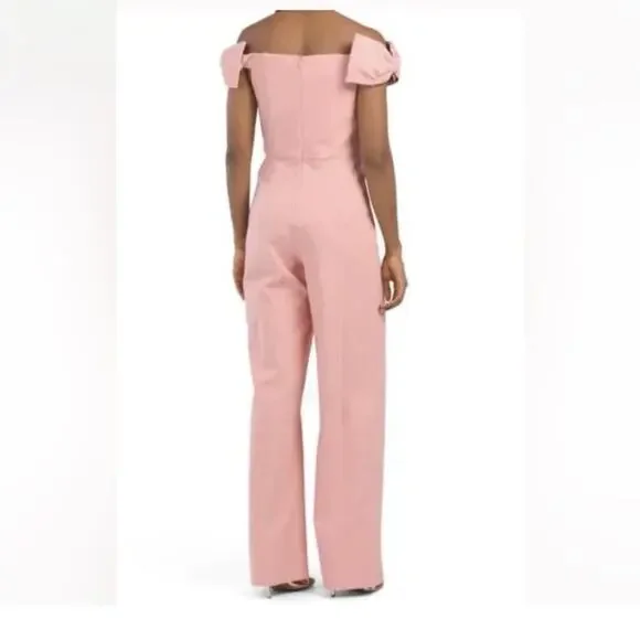 Aidan Maddox Off the Shoulder Bow Jumpsuit Size 4 Rose Pink Wide Leg New $245 - Picture 2 of 16